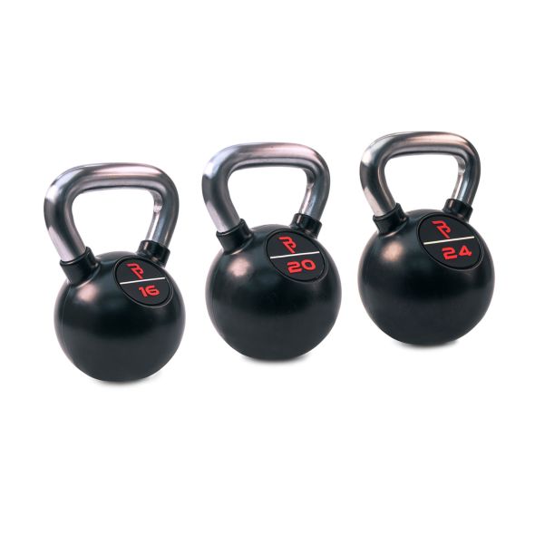 Body Power Premium Black Rubber Coated Kettlebells with Chrome Handle Set - 16kg, 20kg, 24kg