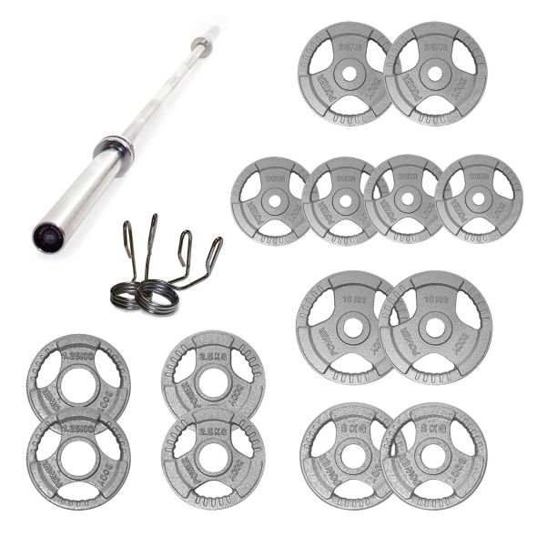 Body Power 187.5kg Cast Iron Tri-Grip Olympic Weight Set
