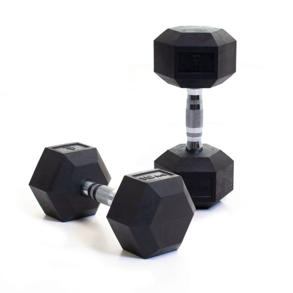Body Power 15Kg Rubber Hex Dumbbells (x2)