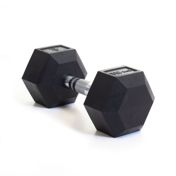 Body Power 15Kg Rubber Hex Dumbbells (x2)
