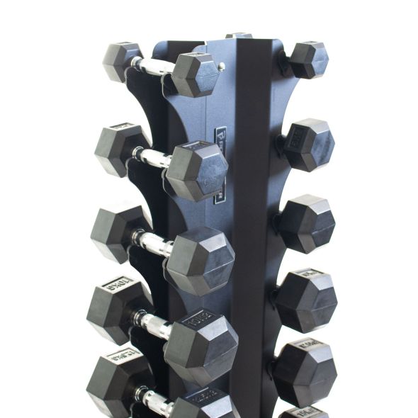 Body Power Rubber Hex Dumbbell Set - 2.5kg to 20kg and 8 Pair X-Series Vertical Rack