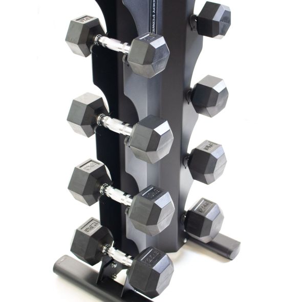 Body Power Rubber Hex Dumbbell Set - 2.5kg to 12.5kg and 5 Pair X-Series Vertical Rack