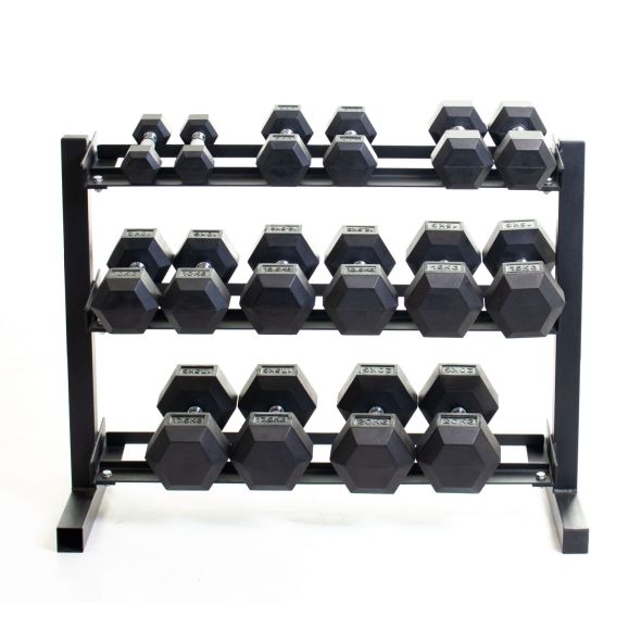 Body Power Rubber Hex Set - 2.5kg to 20kg and 40 Inch 3-Tier Rack