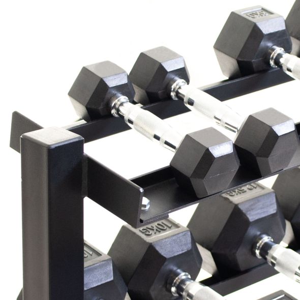 Body Power Rubber Hex Set - 2.5kg to 20kg and 40 Inch 3-Tier Rack