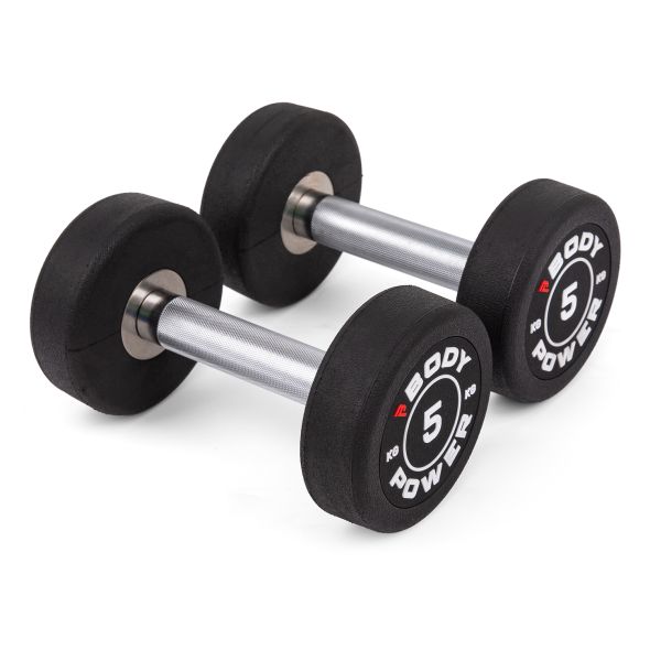 Body Power 5kg Pro Round Rubber Dumbbells (x2)