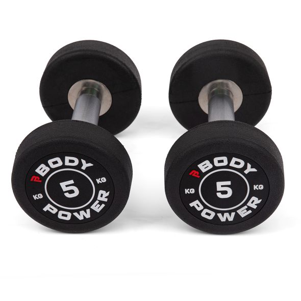 Body Power 5kg Pro Round Rubber Dumbbells (x2)