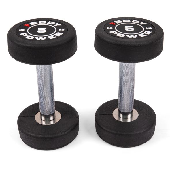 Body Power 5kg Pro Round Rubber Dumbbells (x2)