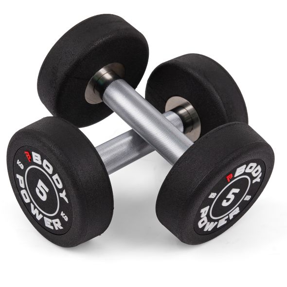 Body Power 5kg Pro Round Rubber Dumbbells (x2)