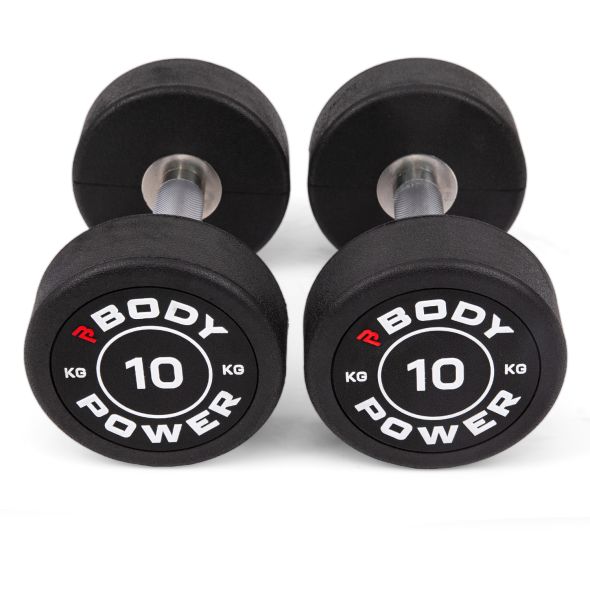 Body Power 10kg Pro Round Rubber Dumbbells (x2)