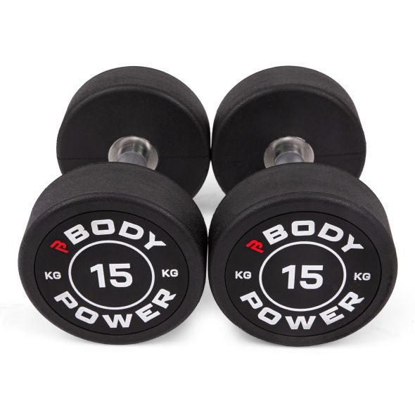 Body Power 15kg Pro Round Rubber Dumbbells (x2)