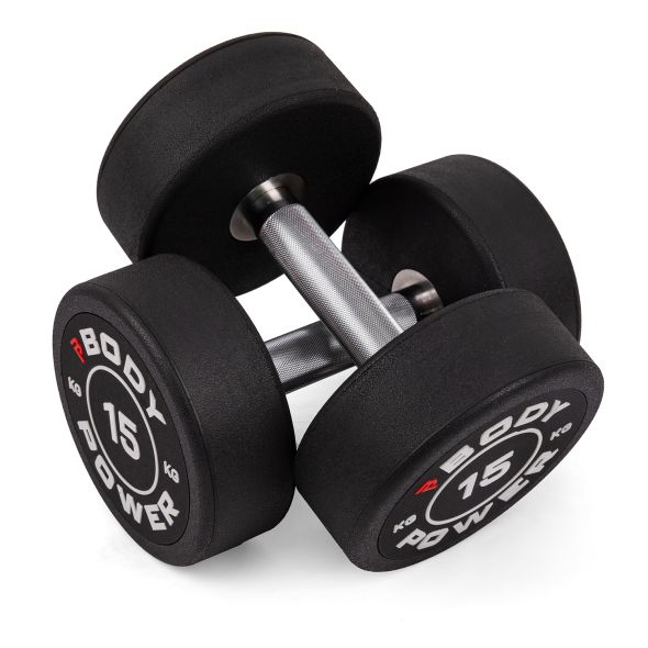 Body Power 15kg Pro Round Rubber Dumbbells (x2)