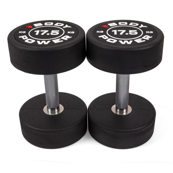 Body Power 17.5kg Pro Round Rubber Dumbbells (x2)