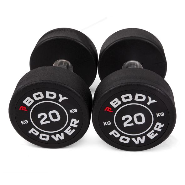 Body Power 20kg Pro Round Rubber Dumbbells (x2)