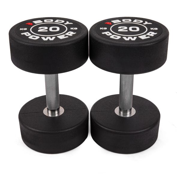 Body Power 20kg Pro Round Rubber Dumbbells (x2)