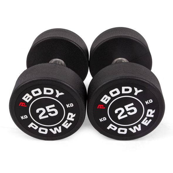 Body Power 25kg Pro Round Rubber Dumbbells (x2)