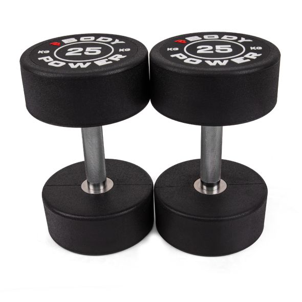 Body Power 25kg Pro Round Rubber Dumbbells (x2)
