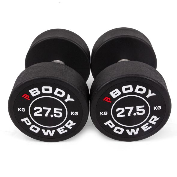 Body Power 27.5kg Pro Round Rubber Dumbbells (x2)