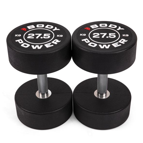 Body Power 27.5kg Pro Round Rubber Dumbbells (x2)
