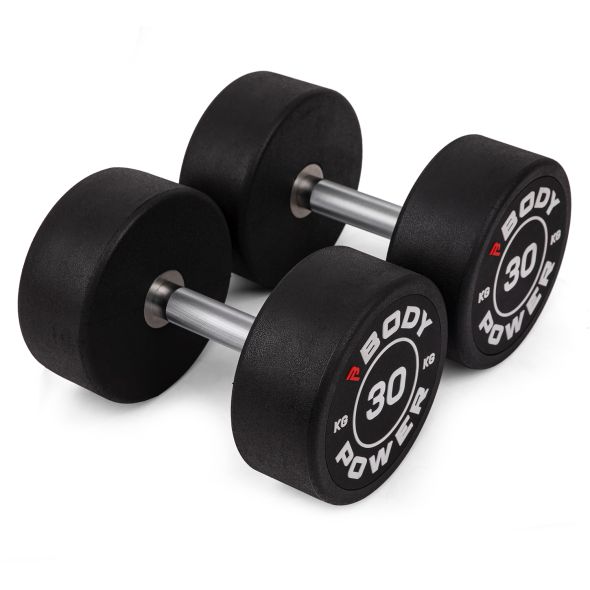 Body Power 30kg Pro Round Rubber Dumbbells (x2)