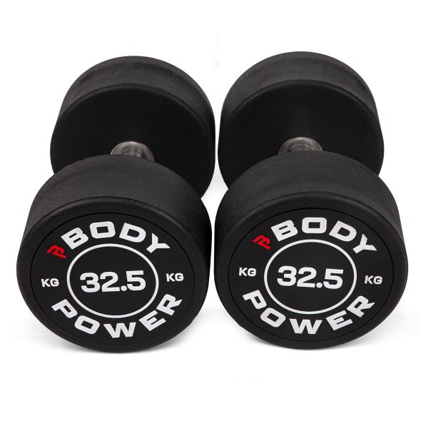 Body Power 32.5kg Pro Round Rubber Dumbbells (x2)