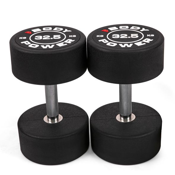 Body Power 32.5kg Pro Round Rubber Dumbbells (x2)