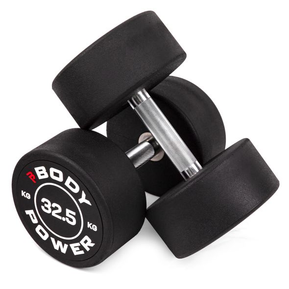 Body Power 32.5kg Pro Round Rubber Dumbbells (x2)