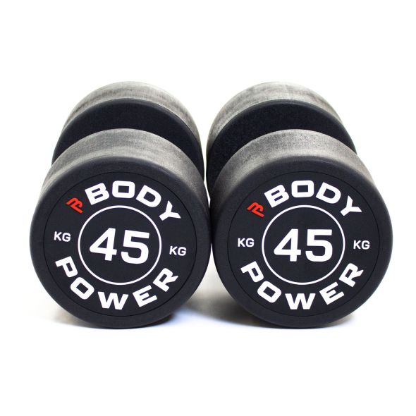Body Power 45kg Pro Round Rubber Dumbbells (x2)