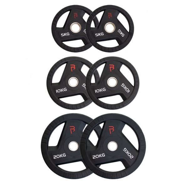 Body Power 70kg Rubber Tri-Grip Olympic Weight Plate Set