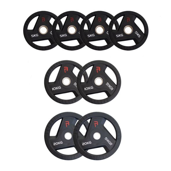 Body Power 80kg Rubber Tri-Grip Olympic Weight Plate Set