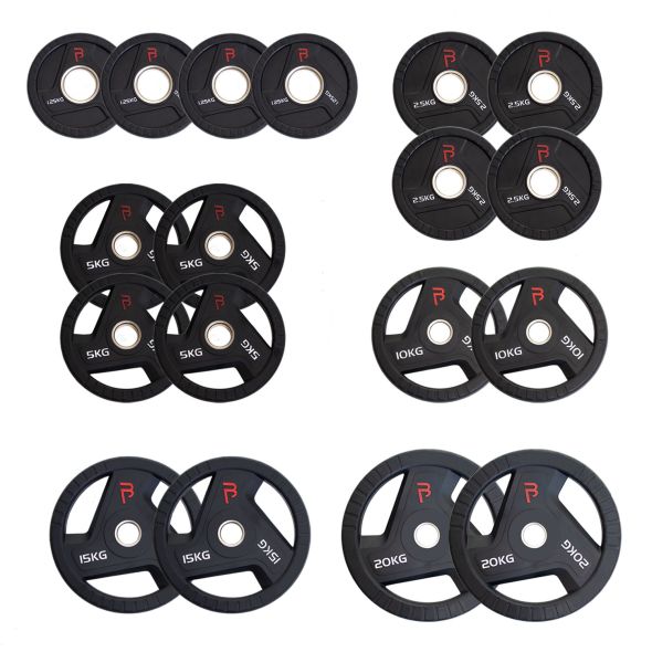 Body Power 125kg Rubber Tri-Grip Olympic Weight Plate Set