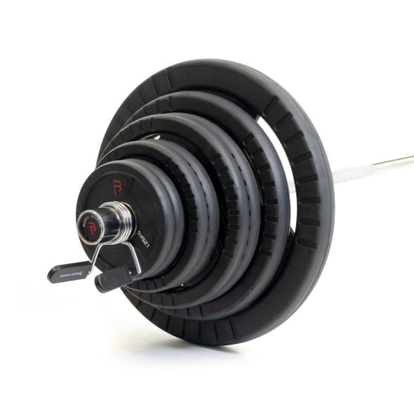 Body Power 105kg Rubber Tri-Grip Olympic Weight Plate Set and 6ft 15kg Bar