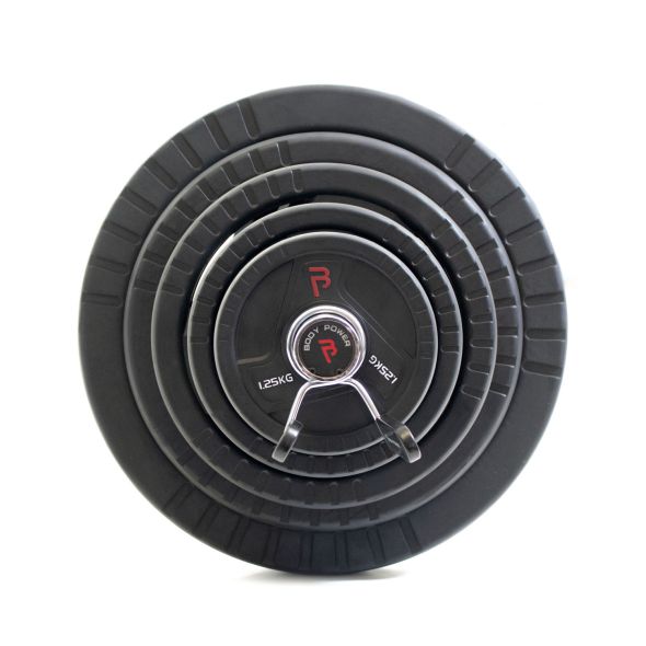 Body Power 105kg Rubber Tri-Grip Olympic Weight Plate Set and 6ft 15kg Bar