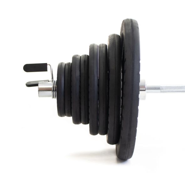 Body Power 105kg Rubber Tri-Grip Olympic Weight Plate Set and 6ft 15kg Bar