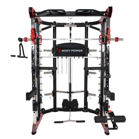 Body Power Multi-Function Smith Machine with Half Rack & Dual Adjustable Pulley