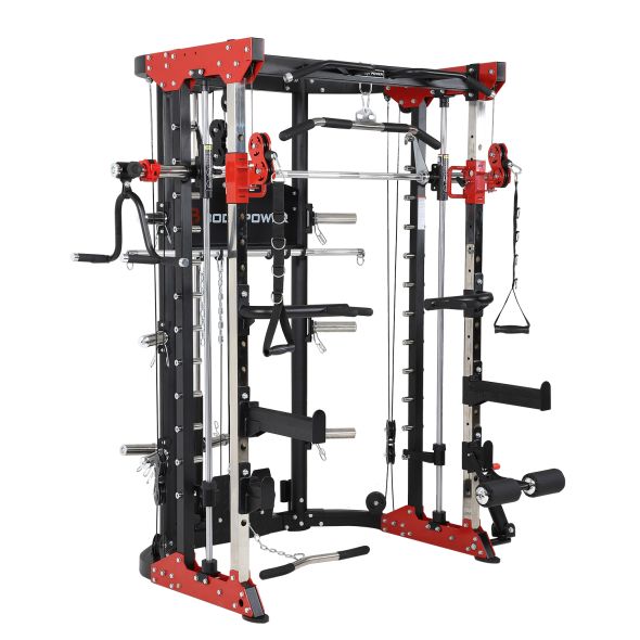 Body Power Multi-Function Smith Machine with Half Rack & Dual Adjustable Pulley