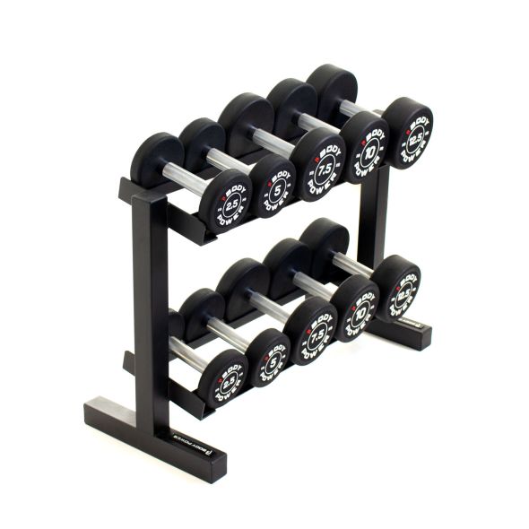 Body Power Pro Round Rubber Dumbbell Set - 2.5kg to 12.5kg and 32 Inch 2-Tier Rack