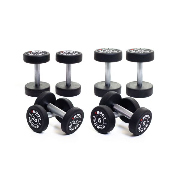Body Power Pro Round Rubber Dumbbell Set - 2.5kg, 5kg, 7.5kg and 10kg Pairs