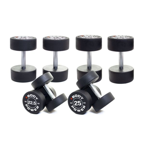 Body Power Pro Round Rubber Dumbbell Set - 22.5kg, 25kg, 27.5kg and 30kg Pairs