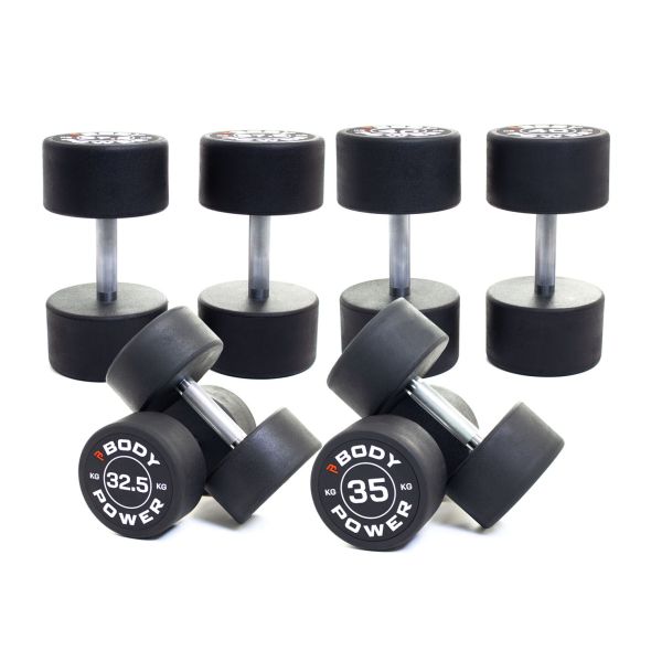 Body Power Pro Round Rubber Dumbbell Set - 32.5kg, 35kg, 37.5kg and 40kg Pairs