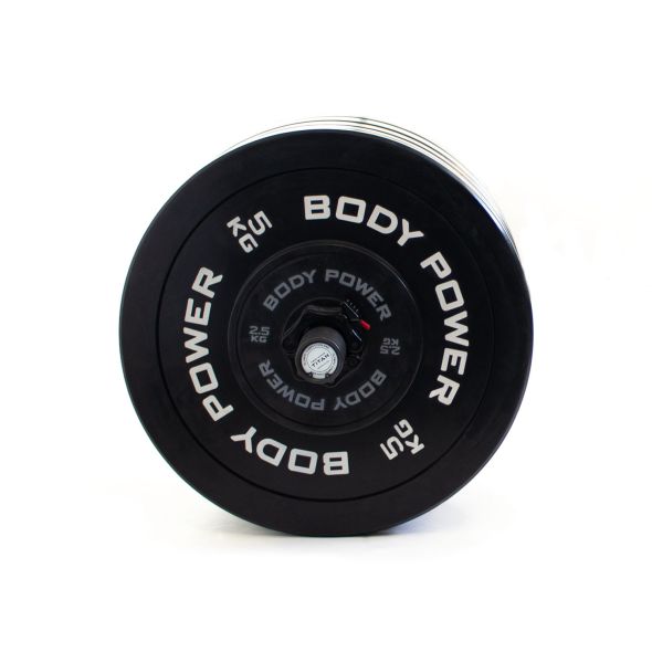 Body Power 175kg Solid Rubber Bumper Kit with Competition Teflon Barbell in White