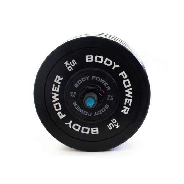 Body Power 175kg Solid Rubber Bumper Kit with Competition Teflon Barbell in Blue