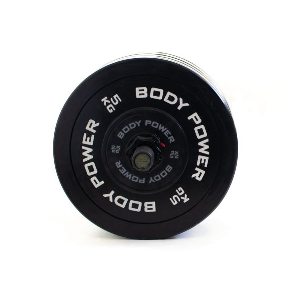 Body Power 175kg Solid Rubber Bumper Kit with Competition Teflon Barbell in Green