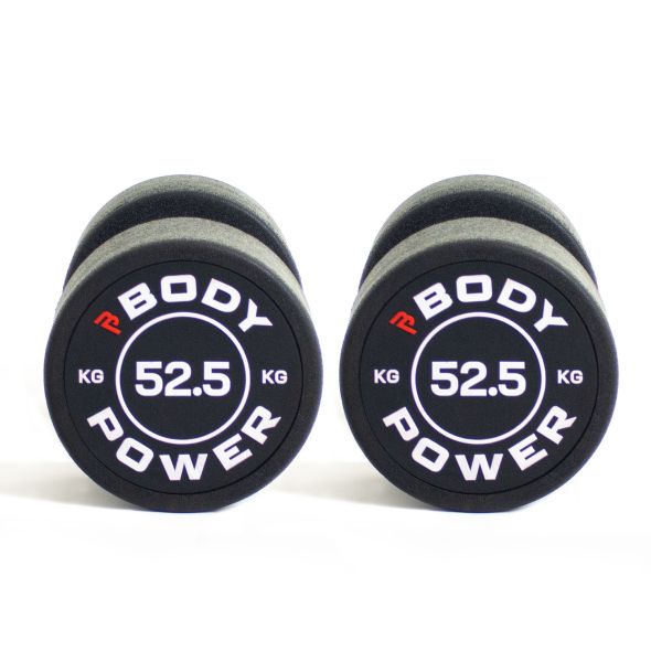 Body Power 52.5kg Pro Round Rubber Dumbbells (x2)