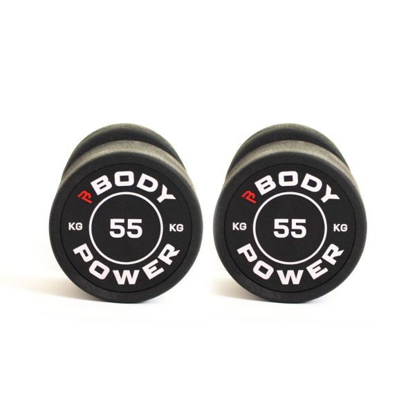 Body Power 55kg Pro Round Rubber Dumbbells (x2)
