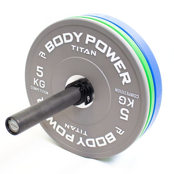 Body Power TITAN 90kg Competition Bumper Plate Set with Competition Teflon Barbell in White