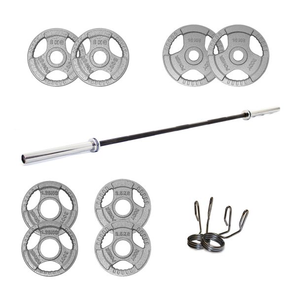 Body Power 57.5kg Cast Iron Tri-Grip Olympic Weight Set