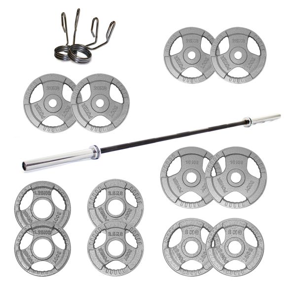 Body Power 147.5kg Cast Iron Tri-Grip Olympic Weight Set