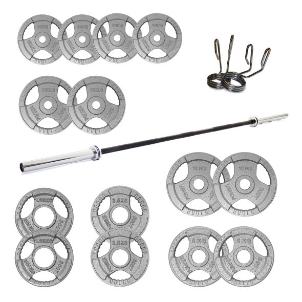 Body Power 187.5kg Cast Iron Tri-Grip Olympic Weight Set