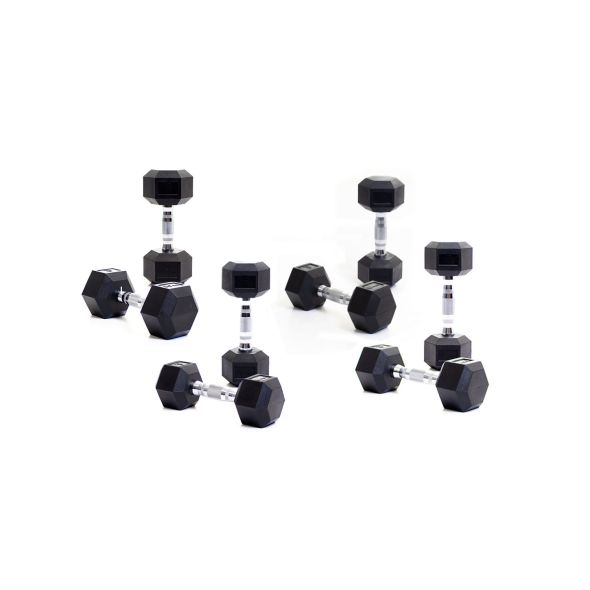 Body Power Rubber Hex Dumbbell Set - 4kg, 6kg, 8kg and 10kg Pairs