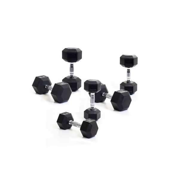 Body Power Rubber Hex Dumbbell Set - 8kg, 12.5kg and 15kg Pairs